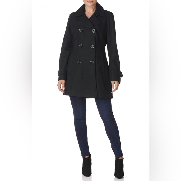 New Anne Klein Double Breasted Coat Wool Blend Black Sz Small - Picture 1 of 10